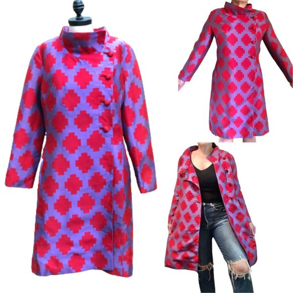 Vtg 50s/60s Silk Geometric Print Funnel Neck Topper Jacket Coat Dress Lou-Ette - Picture 3 of 15